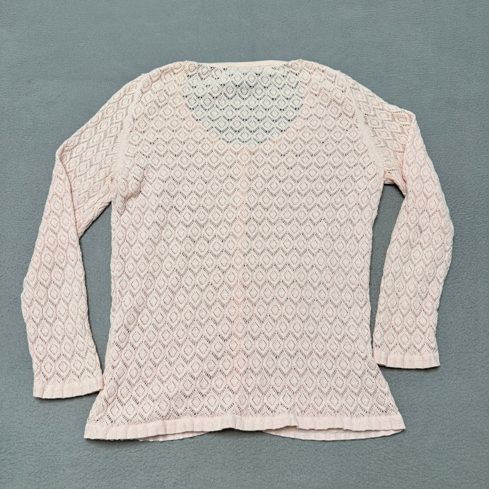 Ann Taylor Cardigan Women Small Pink Pointelle Knit Ruffle Hem Coquette Romantic - Picture 6 of 7